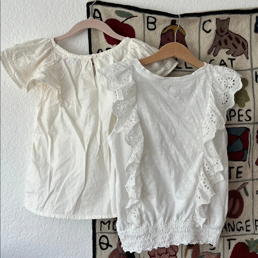 GAP + Old Navy Girls 8 White Eyelet Ruffle Sleeve Blouses
